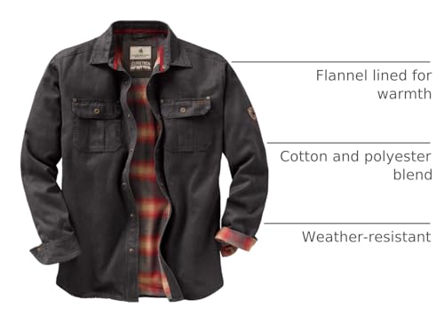 Legendary Whitetails Mens Flannel Lined Shirt Jacket Waxed Cotton Water Resistant, Tarmac, LRG - Thumbnail 3