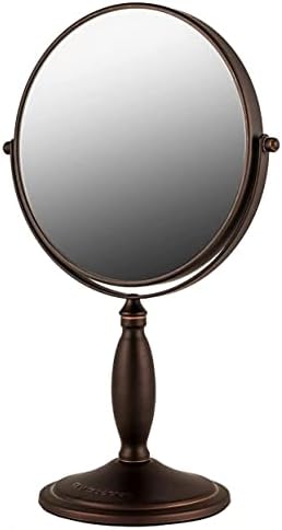OVENTE 8'' Tabletop Makeup Mirror, 1X & 7X Magnification, Adjustable Spinning Double Sided Round Magnifier, Modern Décor for Office, Bath, Hotel, Compact for Travel, Antique Bronze MNLAT80ABZ1X7X