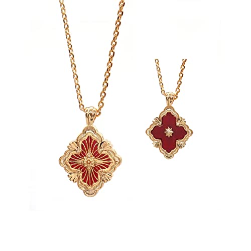 DISTANT DRUMS Gold Clover Jewelry for Women, Double-Sided Pendant by 18K Gold-plated with Gemstone inlaid Shell Pearl Pendant Necklace,Bracelet,Earrings,Jewelry Set for Women
