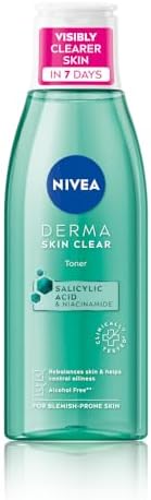 NIVEA Derma Skin Clear Face Toner with Salicylic Acid & Niacinamide, Cleansing & Hydrating Toner for Visible Clearer Skin in 7 Days, Controls Oiliness, Removes Impurities, Blemish-Prone Skin, 200 ml