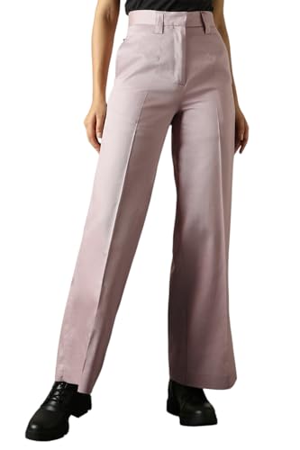 Image of High Star Women High Rise Solid Regular Length Wide Leg Casual Trousers