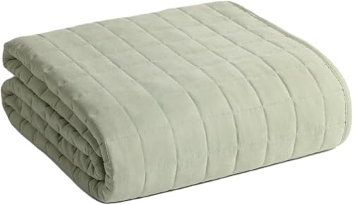 YnM Exclusive Weighted Blanket, Soothing Cotton/Polyester, Smallest Compartments, Bed Blanket for One Person of 240lbs, Ideal for Queen/King Bed (60x80 Inches, 25 Pounds, Avocado/White Reversible)