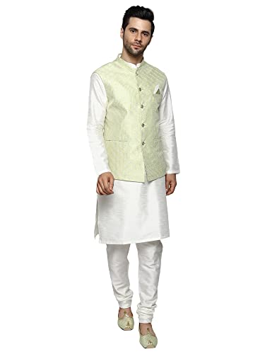 Image of Uri and MacKenzie Men's Silk Blend Kurta Churidar Pyjama with Stylish Nehru Jacket
