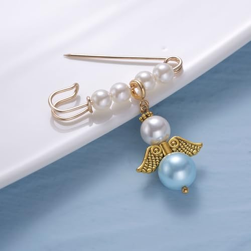 Image of MIXJOY Something Blue Gift for Bride, Wedding Day Bridal Blue Pearl Angel Wings Bouquet Garter Charm for Bride to Be