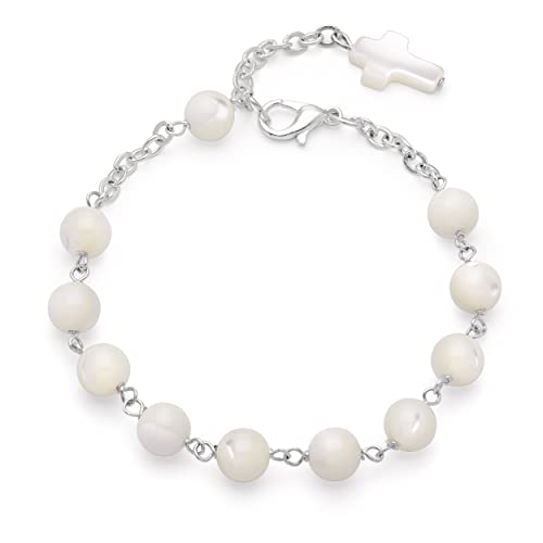 Rosary Bracelet For Women And Men from Vatican, Catholic Rosary Bracelet In Mother-Of-Pearl Beads With Small Cross - Perfect Catholic gifts