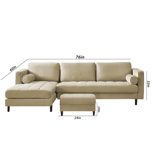 Image of Lezra LHS 4 Seater L Shape Sofa Set with Center Table for Living Room (Cream Fabric) Premium Fabric Sofa
