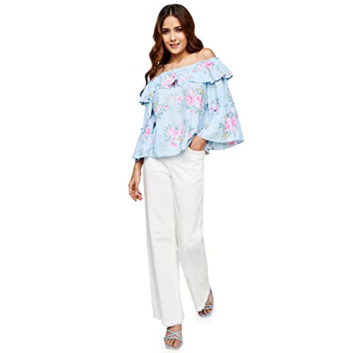 Image of AND Powder Blue Casual Floral NA TOP