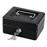 小さなキャッシュボックス マネートレイとロック付き 金属製キャッシュロックボックス 鍵付き ペティキャッシュボックス 5.9 x 4.7 x 3.1インチ ブラック