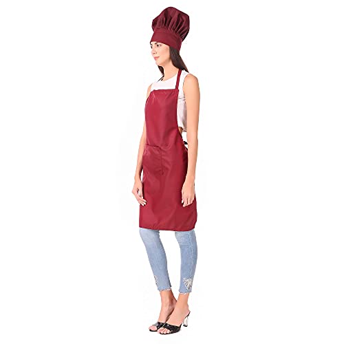 Image of KODENIPR CLUB Kitchen Apron With Cap Set for Women /Men Chef (Maroon)