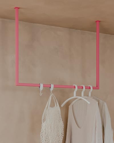 Metallbude Kleiderstange Rubi Pink Lemonade - Eckige Garderobe mit Deckenmontage - Decken Kleiderstange - Kratz… – Ansicht 1