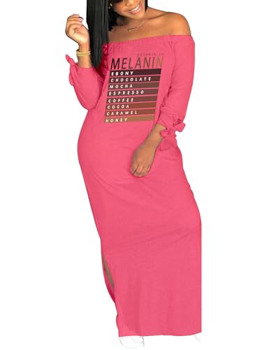 Image of Women's Casual Off Shoulder Maxi Dress - African Print Summer Loose Long Sleeve Tunic T Shirt Dresses with Pockets