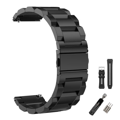 22mm Smart Watch Band for CARBINOX Blaze/Edge/Vortex Compatible with AMAZTIM M2/T3/M3 Ultra/M3/T2/M3E Stainless Steel Metal Strap & Soft Silicone Replacement Band with Adjustment Tool 2-Pack Men