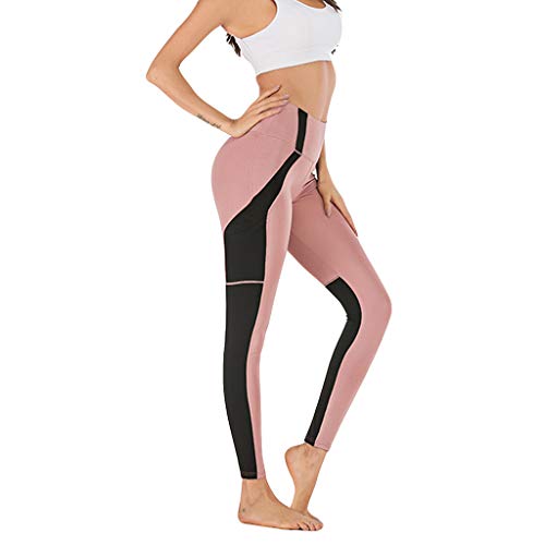 Women's Workout Pants Screen Stitching Mobile Phone Pocket Sports Yoga Nine-Minute Pants Goosun Ladies Stitching Breathable and Slim Hip-Lifting Exercise Running Yoga Pants Pink