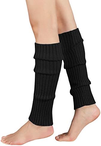 American Trends Leg Warmers for Women Girls 80s Ribbed Leg Warmer for Neon Party Knitted Fall Winter Sports Socks (one size, Bamboo Charcoal Black)