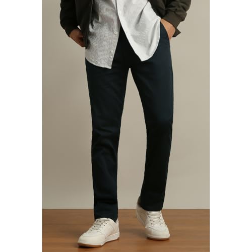 Image of Peter England Men's Super Slim Fit Stretchable Cotton Satin Casual Trousers | Office Sleek & Trendy Look