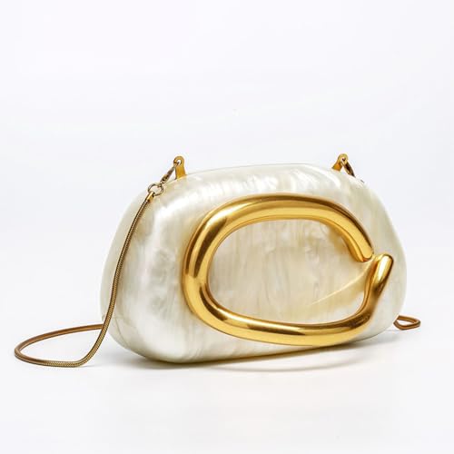 Acrylic Clutch Purse for Women Evening Handbag Formal Crossbody Elegant Chain Shoulder Party Oval Accent Vintage Handle2