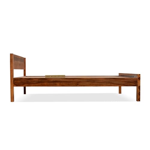 Image of SANKAT MOCHAN Industries Solid SHEESHAM Honey Brown Wooden Queen Size Bed Double Bed Furniture for Bedroom (Matters Size 60 * 72) (Honey Finish)