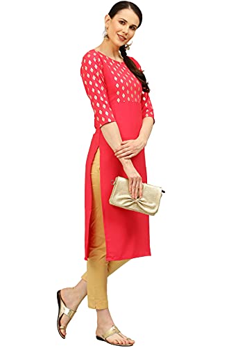 Image of Women's Crepe Printed Straight Kurti (ALC4039PCH1 Peach Small)