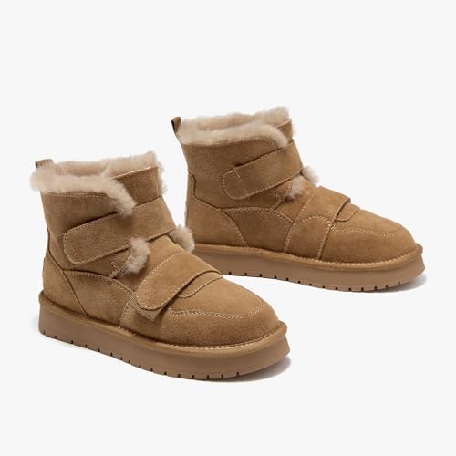 BEAU TODAY Women's Snow Boots, Platform Winter Mini Boots for Women, Genuine Suede Warm Faux Fur Lined Slip-0n Ankle Boots Comfortable Anti-slip Outdoor Short Booties 6