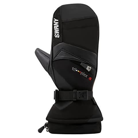 Swany Men's X-Change Sports Insulated Warm Durable Breathable Flexible Leather Winter Mittens, Black, Medium Cover