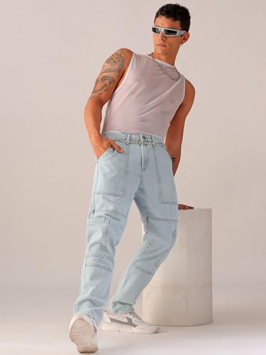 Image of The Indian Garage Co Men Dad Fit Solid Mid-Rise Cargo Denim