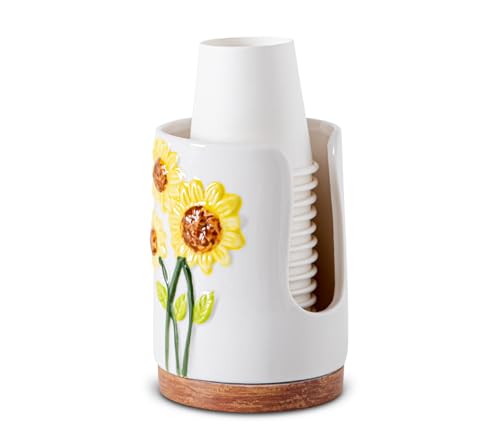 GABROC Sunflower Bathroom Cup Dispenser 3 Oz Ceramic Bathroom Cup Holder Paper Cup Holder For Bathroom Mouthwash Cup Dispenser?No Paper Cup?