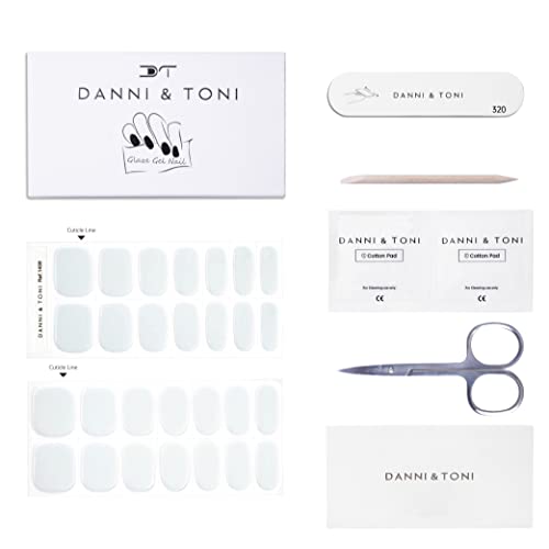 Danni & Toni Semi Cured Gel Nail Strips White Shimmer Gel Nail Wraps (High Tide) 28 Stickers #TOP4