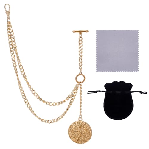 Chaîne de montre de poche dorée PH PandaHall en acier inoxydable 304 double Albert 31 cm