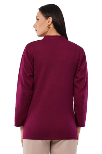 Image of Women Woolen Full Sleeve self Knit v-Neck Sweater Cardigan for Winter wear with Front Pockets Plus