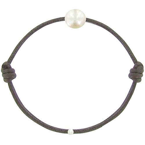 LES POULETTES BIJOUX - Bracelet La Perle de Culture Blanche des Poulettes - Classics - Marron foncé
