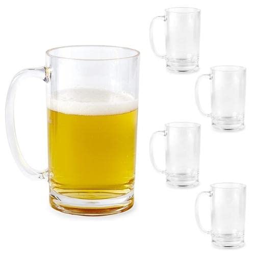Huang Acrylic Clear 20oz Beer Oktoberfest Mug Drinking Glass with Handle Set of 4