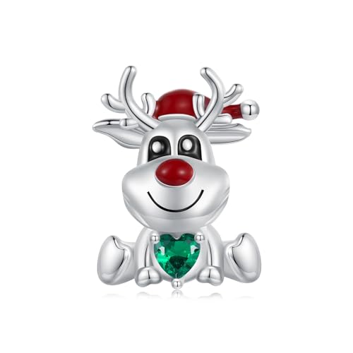 Charms de Alce de Navidad de Plata de Ley 925 para Pulseras Pandora, Abalorio de Ciervo con Abalorios de Circonia, Regalo para Mujeres y Niñas