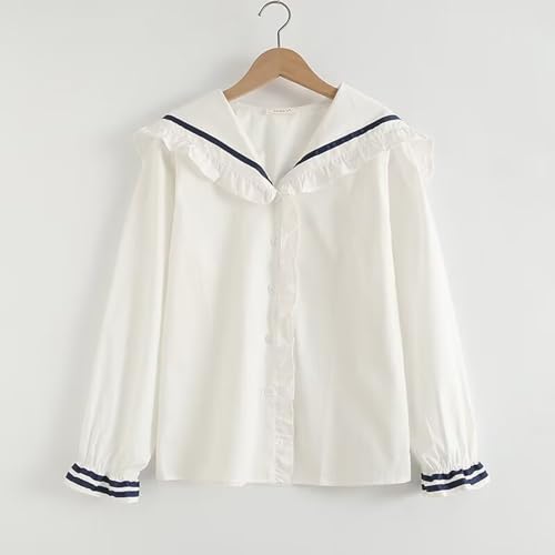 Japanese Long Sleeve Blouses Teens Sailor Collar Button Up Shirt School Uniform Dressy Casual Cute Cardigan Tops2