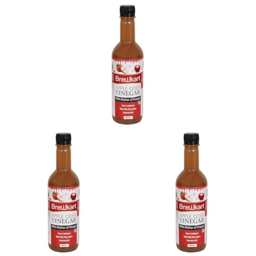 Image of Brewkart Apple Cider Vinegar with Mother 500ml | Raw, Unfiltered & Unpasteurized | Natural Health & Wellness Support (Pack of 3)