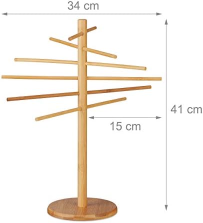 Relaxdays 10022196 bambusowa suszarka do makaronu, 12 ramion, stojak na makaron, składany, do suszenia makaronu, do spaghetti, wysokość 41 cm, drewno, kolor naturalny