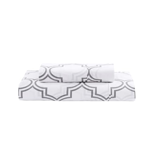 Image of LANE LINEN 100% Organic Cotton Bedsheet for Single Bed - Trellis Silver | GOTS Certified, Percale Weave, 60x90 inches, Soft & Breathable, Machine Washable, Includes 1 Pillow Cover