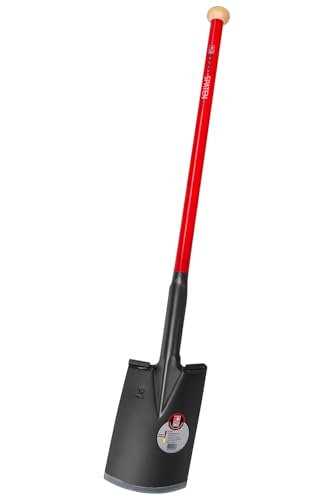 KRAFTSPATEN Plus | für härteste Erdarbeiten mit Hebelwirkung von über 2 t | extra Starkes Spatenblatt, scharf angeschliffen, mit Tritt, Stahlrohrstiel 92 cm mit Hartholzknauf | von IDEALSPATEN