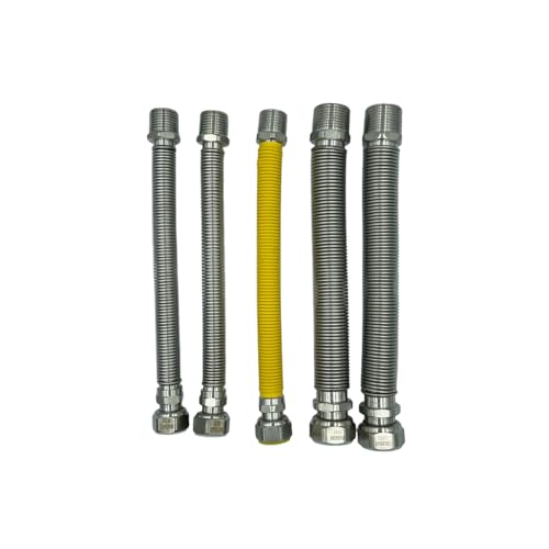 HM | Kit Installazione Caldaia con 5 Tubi Flessibili Inox 220–420mm | Attacchi MF per Acqua e Gas | Versione Nuda o Rivestita | Guarnizioni Incluse (Nudo – Attacco Gas 1/2)