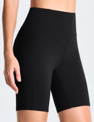 Image of THE GYM PEOPLE High Waist Yoga Shorts for Women's Tummy Control Fitness Athletic Workout Running Shorts with Deep Pockets