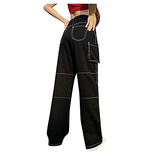 Eauptffy Jeansbroek voor dames, effen, hoge taille, baggy boyfriend stijl, jeansbroek met wijde pijpen, losse denim broek, vintage Y2k mode, losse rechte jeans, beenbroek met rechte pijpen - Image 5