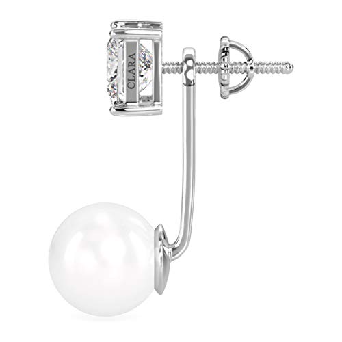 Image of CLARA 925 Sterling Silver Pearl Earrings Gift for Women & Girls | Swiss Zirconia | Screw Back | Minimal Daily Wear | Platinum Plated