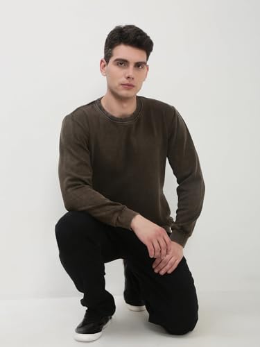 Image of SHOWOFFFF Men Solid Pullover Sweatshirt | Round Neck Full Sleeves Cotton Sweatshirt's for Mens | Slim Fit Regular Length Sweatshirts for Men's