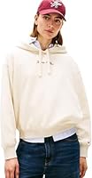 Tommy Hilfiger Damen Hoodie Classic Script Fleece mit Kapuze, Elfenbein (Heather Oatmilk), M