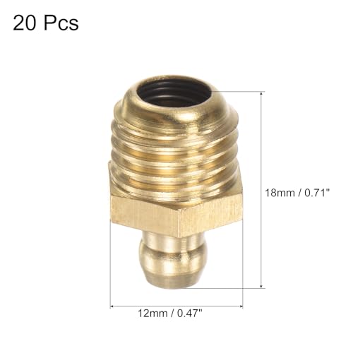Image of uxcell Brass Straight Grease Fitting M12 x 1.5mm Thread Hydraulic Grease Fitting Accessories, 20Pcs