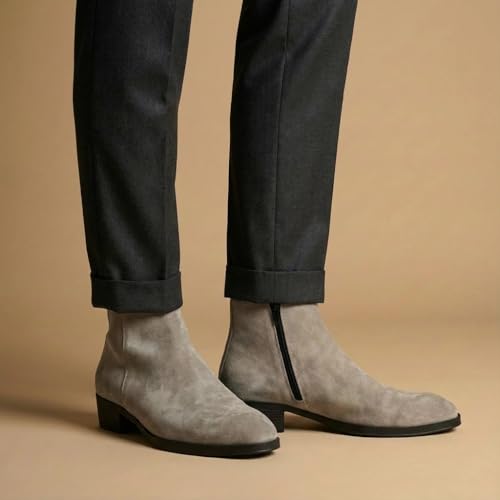 Image of Big Fox Men's Premium Suede Cuban Boots | Stylish Ankle-Length Casual Boots | Lightweight & Comfortable
