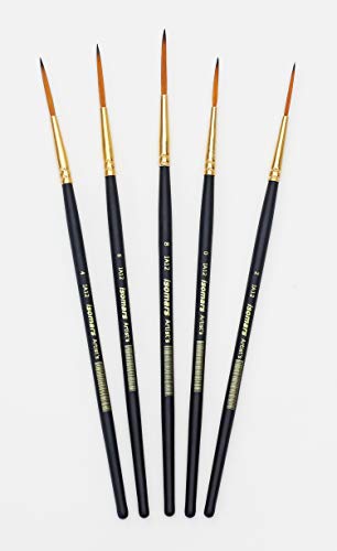 Image of Isomars Long Hair Liner Brush Set - Set of 5 Artist Brushes with Wooden Handles for Fine Detailing, Outlining & Line Work in Acrylic, Watercolor & Ink