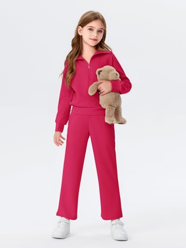 Image of Haloumoning Girls 2 Piece Outfits Sweatsuit Half Zip Long Sleeve Sweatshirts Sweatpants Tracksuit Sets 5-14 years