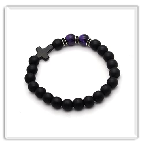 Image of Xusamss Fashion 8MM Matte Agate Beads Bracelet Cross Elastic Bracelet,7 1 /2 Wrist
