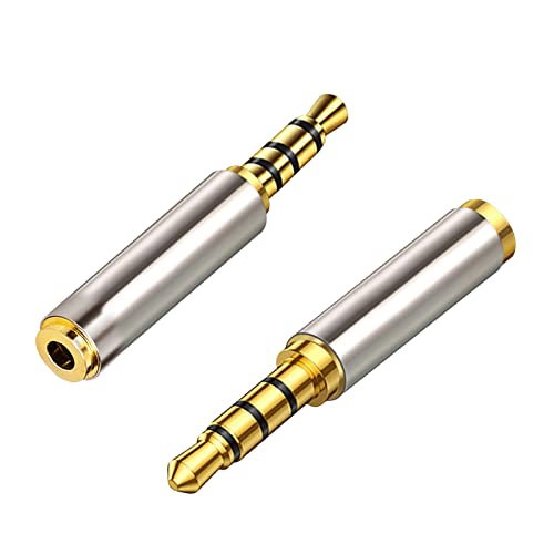 Adaptador de 3,5 mm a 2,5 mm, conector hembra de 2,5 mm a 3,5 mm macho convertidor, conectores chapados en oro, 4 polos audio adaptador para smartphone, auriculares, micrófono, etc- 2 piezas