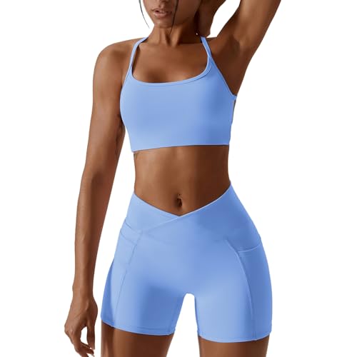 OBEEII Damen Sportanz�ge Jogginganzug Sport Sets 2 Teilig Workout Outfit Set Sports BH und Leggings Fitness Kleidung Set Gym Laufen Tennis Yoga Set Blau S OBEEII Damen Sportanz�ge Jogginganzug Sport Sets 2 Teilig Workout Outfit Set Sports BH und Leggings Fitness Kleidung Set Gym Laufen Tennis Yoga Set Blau S